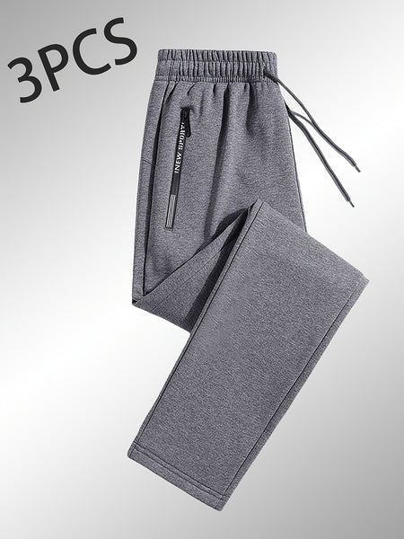 3-Pack Men'S Casual Sports Straight Leg Pants | Loose Fit, Ideal for Gym Training, Holiday Outings, and Outdoor Activities, All-Season, Drawstring Closure, Fiber
