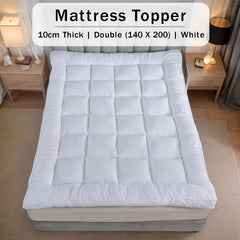 10cm Hotel Quality Mattress Topper | Super Soft with 1000GSM Hollowfiber Filling | Elasticized Corner Straps | White Blue Grey | Single, Small Double (4ft), Double, King, Super King Size