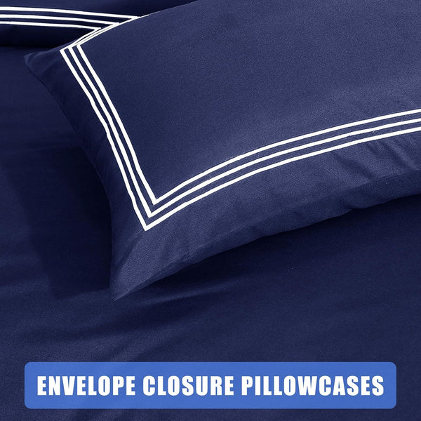 My Home Store Polycotton Bratta Duvet Cover Set - Our 3pc Soft stitch Embroidered button closure Quilt cover with matching Embroidered envelop closure Pillowcases | Breathable & Lightweight Duvet cover set