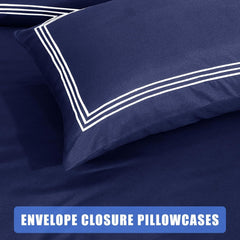 My Home Store Polycotton Bratta Duvet Cover Set - Our 3pc Soft stitch Embroidered button closure Quilt cover with matching Embroidered envelop closure Pillowcases | Breathable & Lightweight Duvet cover set