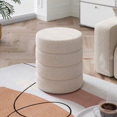 Round Pouffe Stool Liviing Room Bedroom Footstool Teddy Fleece Dressing Table Stool Hallway Shoe Stool