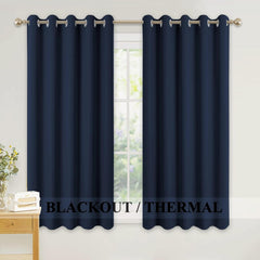 PONY DANCE Grey Blackout Thermal Insulated Curtains for Bedroom, 46 X 54 Inch Short Eyelet Curtains & Drapes, Soft Black Out 2 Panels for Window Living Room/Kitchen