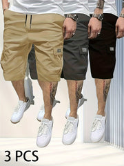3pcs Men'S Casual Loose Cargo Shorts - Featuring Large Pockets And Letter Prints, Machine Washable Non-Stretch Fabric, Durable Design, Outdoor Style, Street Fashion, a Summer Wardrobe Essential