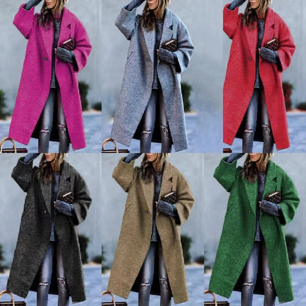 Women'S Elegant Long Winter Coat with Plush Collar - Solid Color Warm Winter Coat, Soft Faux-Fur Trim, Structured Fit & Smooth Texture, Cozy Outerwear for Fall and Winter 2025, Casual to Formal Outfits (, Brown, Grey, Navy
