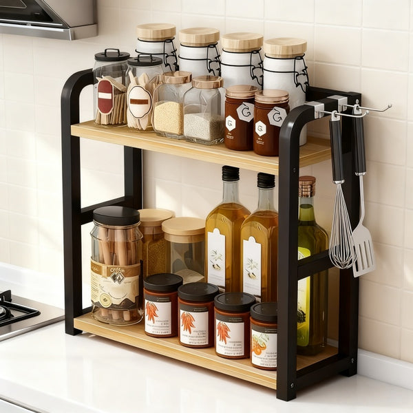 1pc 2 Tier Countertop Storage Rack, Spice Organizer, Countertop Storage Box, Accessories for Bedroom, Bathroom, And Kitchen, Home Storage And Organization, Utility Racks