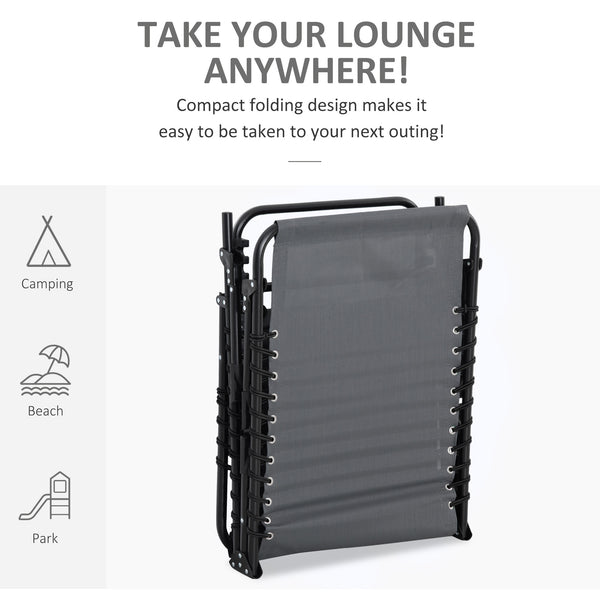 Portable Sun Lounger, Folding Camping Bed with Side Pocket and Pillow for Patio