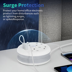 8-in-1 Power Strip Surge Protector/ Power Board/ Extension Socket with 2m Retractable Cord, 3250W, 13A, Portable Power Socket, Overload Protection, 4 AC Power Sockets, 4 USB Ports, Suitable for Home, Kitchen, Office Or Hotel Use.