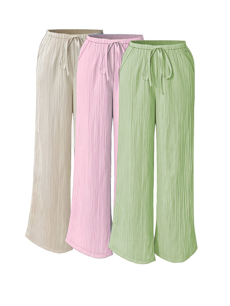 Women's Three-piece Elegant Casual Wide-leg Trousers, Straight Leg Design, Suitable for All Seasons, Adult Fit, All-season Trousers, Loose Fit, Comfortable and Flattering.
