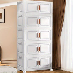 Versatile 5 Tier Storage Bins with Wheels - Durable Plastic Material - Stackable Storage Bins for Organizing Clothes, Toys, and Other Items