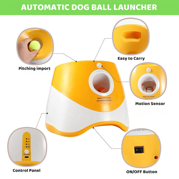 [Automatic Dog Ball Launcher] Automatic Dog Ball Launcher with 3 ETPU Durable Balls, 3 Adjustable Distances (9.8ft/19.7ft/29.5ft), Rechargeable with USB Charging Cable | Interactive Toy for Small and Medium Dogs, Intelligence Training and Simulation