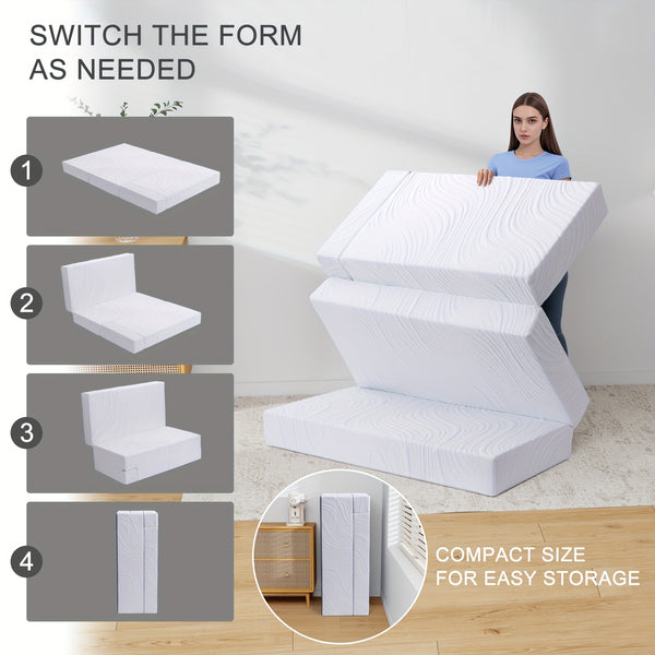 10cm/15cm Thick Folding Memory Foam Mattress Topper & Travel Bed - Single/Small Double/Double/King Size Bed in a Box, Removable Cover, Medium-Firm, Portable Foldable Mattress for, Camping, Guest Room (No Wood, Durable