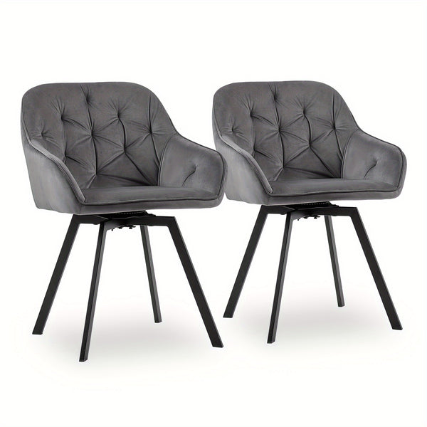 Set Of 2/Set Of 4 Swivel Dining Chairs | Upholstered with Velvet, Arms, Backrest, Metal Legs, Carbon Steel Frame, Memory Foam Filling, Grey, Contemporary Style, Rotatable, No Wheels