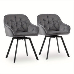 Set Of 2/Set Of 4 Swivel Dining Chairs | Upholstered with Velvet, Arms, Backrest, Metal Legs, Carbon Steel Frame, Memory Foam Filling, Grey, Contemporary Style, Rotatable, No Wheels