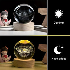 3D Galaxy Crystal Ball Night Light Warm White LED Light Base Living Room Bedroom Home Decoration Lamp Halloween Christmas Lights