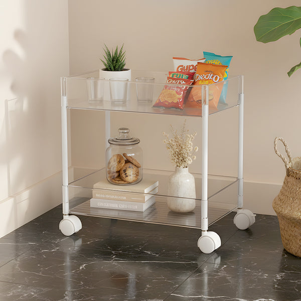 2/3/4-Tier Transparent Storage Cart - Multi-Functional Rolling Organizer with Wheels | for Bathroom, Kitchen, Laundry Room | Snack & Toiletries Holder (Easy Assembly)