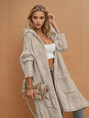 Women's Long Hooded Cardigan with Pockets, Long Hooded Sweater, Women's Coat, Women's Midi Coat, Casual Jacket, Circle Pattern