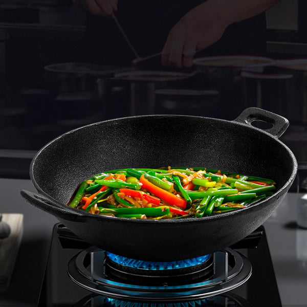 1 Kitchen Cast Iron Pot, Non-stick Multi-purpose Cookware, Household Kitchen Stir-frying Pot, Cast Iron Stir-frying Pot with Double Ears, Not Easy to Stick, Delicious and Healthy, Black, 30*30*9cm