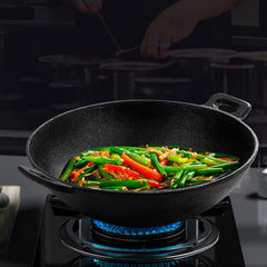 1 Kitchen Cast Iron Pot, Non-stick Multi-purpose Cookware, Household Kitchen Stir-frying Pot, Cast Iron Stir-frying Pot with Double Ears, Not Easy to Stick, Delicious and Healthy, Black, 30*30*9cm