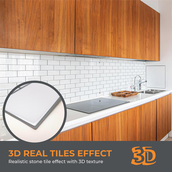 WALPLUS 6 Pcs 3D Tile Stickers Peel and Stick Backsplash Splashback Decals Tile Transfer for Kitchen Bathroom Living Room Stick on Tile Waterproof Glossy 30.5 x 30.5cm (12