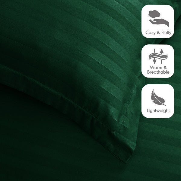 Premium Hotel Quality Satin Stripe Duvet Cover Set Double with Pillowcases | Reversible Soft Quilt Bedding | Easy Care Breathable Luxury Quilt Cover