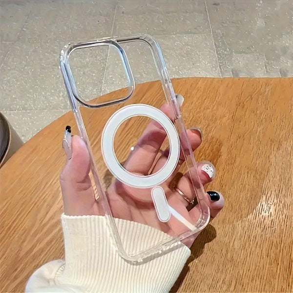 High-Definition Clear Magnetic Phone Cover Featuring a Non-Intrusive Screen Protector, Sturdy Back, And Flexible Edges. Designed to Prevent Falls, Compatible with Iphone 11 Through 17 Series, And Supports Mag-Safe!