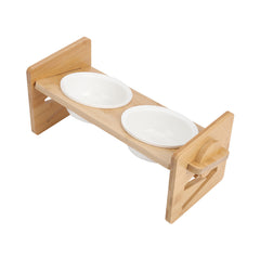 Pets Dog/Cat Bowls with Stand, 1/2/3 Bowls Adjustable Height Elevated Feeder Bowls for Cats and Small Dogs, Wooden Raised Feeding Bowls with Stand