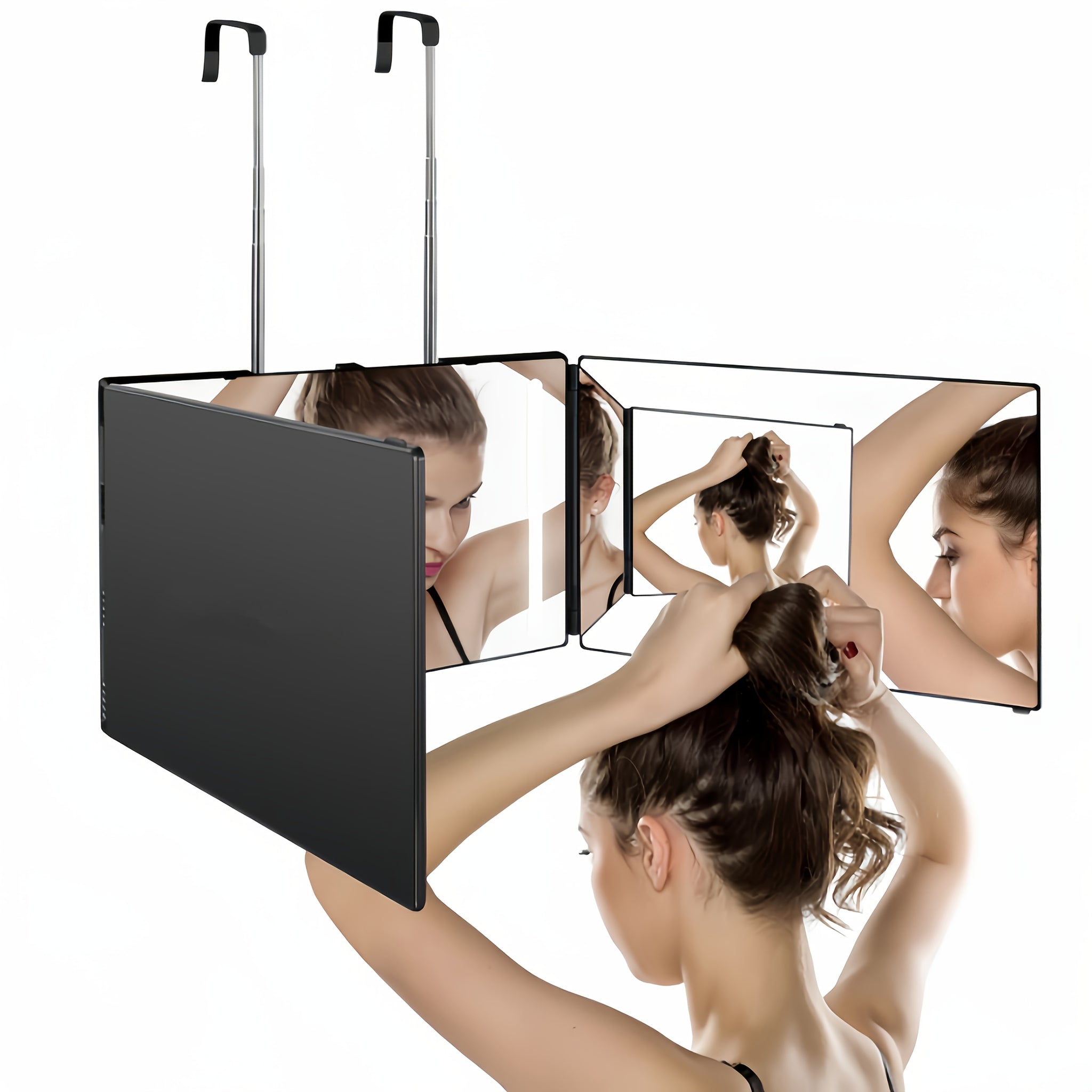 3-Way Hair Cutting Mirror, 360-Degree Viewing Angle Self Haircut Mirror with Clear HD Glass & Plastic Frame, Adjustable Triple Fold Mirror for Seeing Back of Head, Personal Care Beauty Essential