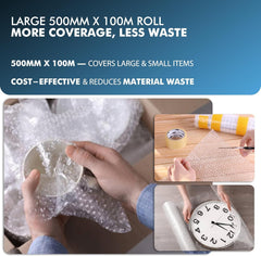 Bubble Roll Wrap 500mm x 100m, Large Protective Packaging Wrap for Moving, Shipping & Storage