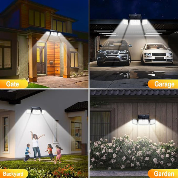 1/ 2pcs Solar Outdoor Lights, 358LED Security Lights with Remote Control, 3 Heads Motion Sensor Lights, IP65 Waterproof, 270° Wide Angle Flood Wall Lights with 3 Modes
