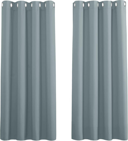 PONY DANCE Grey Blackout Thermal Insulated Curtains for Bedroom, 46 X 54 Inch Short Eyelet Curtains & Drapes, Soft Black Out 2 Panels for Window Living Room/Kitchen