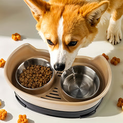 Raised Dog Bowls for Cats and Dogs, Elevated Dog Cat Food and Water Bowls Stands Feeder Dishes with 2 Stainless Steel Bowls, 2 Colours Available