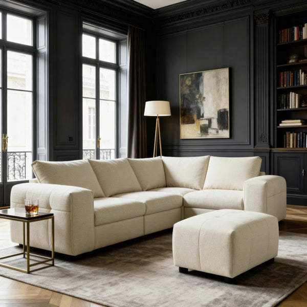 Harper Cream 5 Piece Modular Fabric Sofa with Ottoman