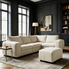 Harper Cream 5 Piece Modular Fabric Sofa with Ottoman