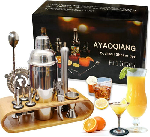AYAOQIANG Cocktail Making Set, Cocktail Shaker Set with Stand, 750Ml Stainless Steel Shaker for Cocktail, Home Bar Cocktail Tool Set for Bartender,Gift for Men Birthday,Thanksgiving,Christmas