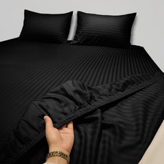 1pc Extra Deep Striped Fitted Sheet 40cm – Soft & Comfortable Microfiber Bedding, Breathable & Smooth, Machine Washable Bed Sheet Suitable for Bedroom