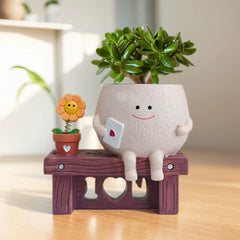Unique Sit Long Chair Succulent Pots Smile Face Planter Pot Resin Unique Cute Head Flower Planter for Indoor Outdoor Plants