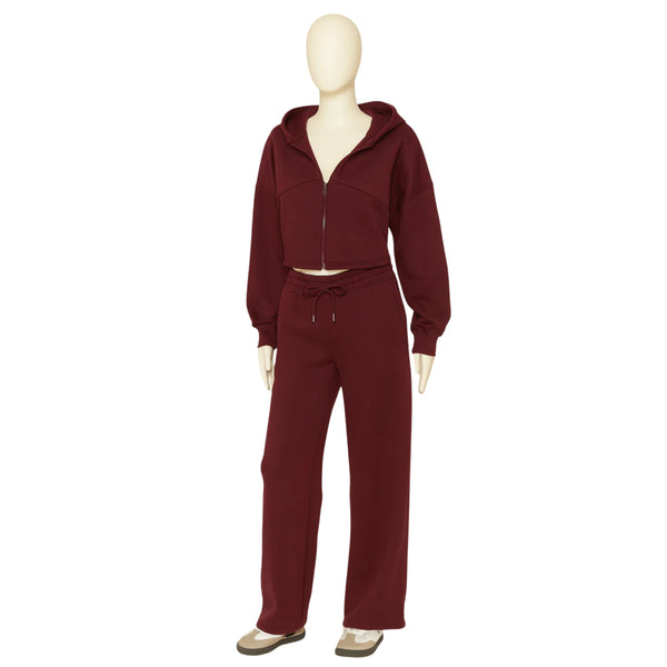 Women Corset Fit Hoodie and Trouser 2Pc Zip Tracksuit Set 2Pc Set with Zip Front, Long Sleeves and Straight Leg Pants, Perfect for All Seasons, Top Set