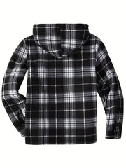 Men's Full-Zip Winter Sports Plaid Hoodie with Sherpa Lining, Warm Hooded Jacket
