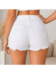 New Look Women Fashionable High Waist Denim Shorts Distressed Ripped Lace Pocket Summer Shorts Casual Wear