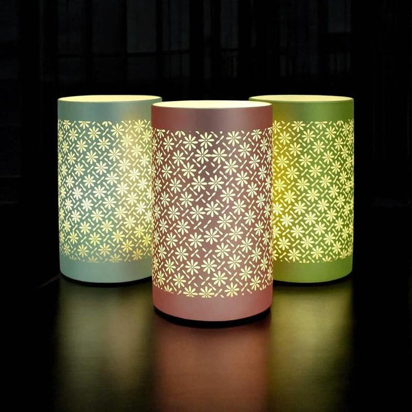 LED Table Lamps Battery Operated Cordless Desk Lights | Blue Green or Pink Flower Petal Design