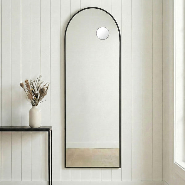 Arched Full-Length Standing Mirror with Magnifying Mirror, Tempered Glass, 160 x 50 cm, Black