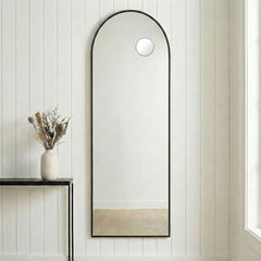Arched Full-Length Standing Mirror with Magnifying Mirror, Tempered Glass, 160 x 50 cm, Black
