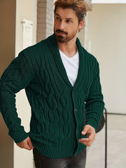 Men'S Solid Cable Knit Cardigan Fall Winter Button-Up Knit Coat