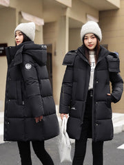 Sophisticated Winter Coat for Women Featuring a Hood And a Full Zipper, Perfect for Chilly Days. This Long-Sleeve Jacket Offers a Tailored Fit And Is Suitable for Both Outdoor And Everyday Travel. Dry Clean Only, Made with High-Quality Materials