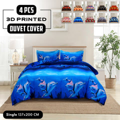 4pcs Printed Duvet Cover Set, Soft Comfortable Multi-design Printed Bedding Set, For Bedroom, Guest Room (1 Fitted sheet + 2 Pillowcases + Without Core) Trendy Design, Soft Fabric, Brushed Material, Lightweight