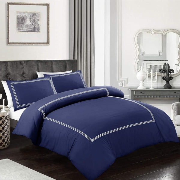 My Home Store Polycotton Bratta Duvet Cover Set - Our 3pc Soft stitch Embroidered button closure Quilt cover with matching Embroidered envelop closure Pillowcases | Breathable & Lightweight Duvet cover set