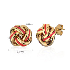 14Ct Yellow Gold Coral Enamel Love Knot Earrings