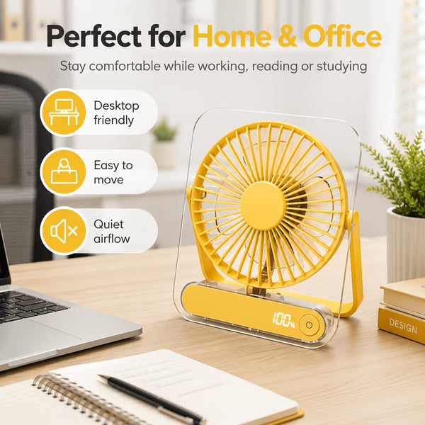 USB Desk Fan, 5000Mah [15H Max Working Time] Ultra Quiet Battery Operated Small USB Fan with Strong Wind, 180° Tilt Foldable And 5 Speeds Adjustable, Battery Powered Mini Personal Fan for Office Bedroom Desktop - Gift