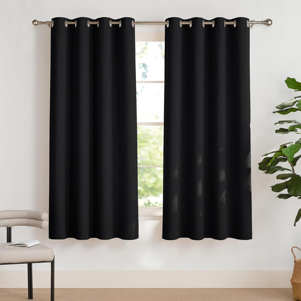 PONY DANCE Grey Blackout Thermal Insulated Curtains for Bedroom, 46 X 54 Inch Short Eyelet Curtains & Drapes, Soft Black Out 2 Panels for Window Living Room/Kitchen