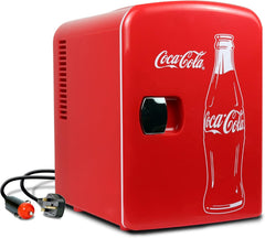 Coca Cola Classic Mini Fridge - Refrigerator for Bedroom Skincare Office, Portable Table Top Beverage Cooler, 12V DC/220V AC Refrigerador for Drinks, Soda, Wine, Use in Car, Dorm, Patio, 6 Can